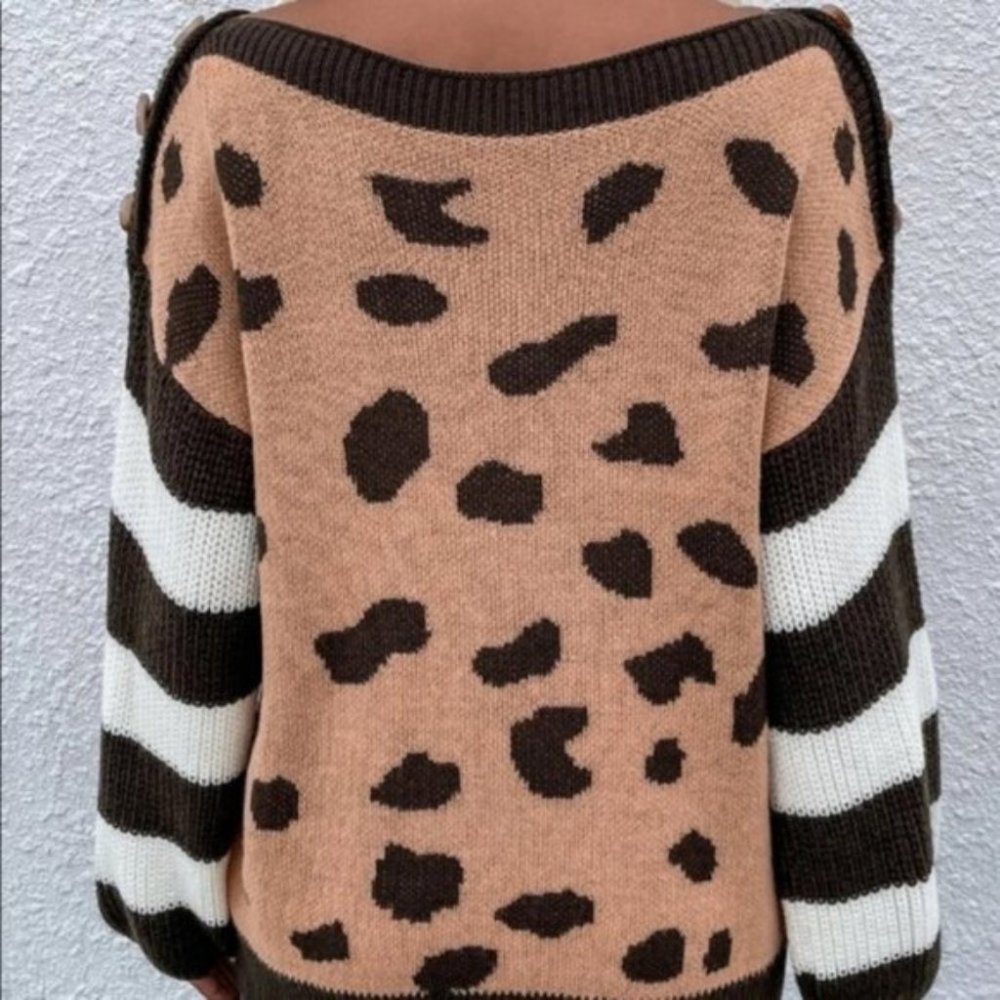 Contemporary Brown White Stripe Leopard Oversized - Picture 4 of 7